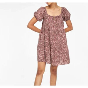 Lacausa Playa Mini Dress size S CoCoa Magic Mushroom Tiered Puff Short Sleeve